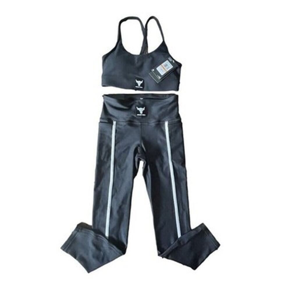 NWT Under Armour Project Rock 2pc Bra & Leggings Black Small Women SAMPLE